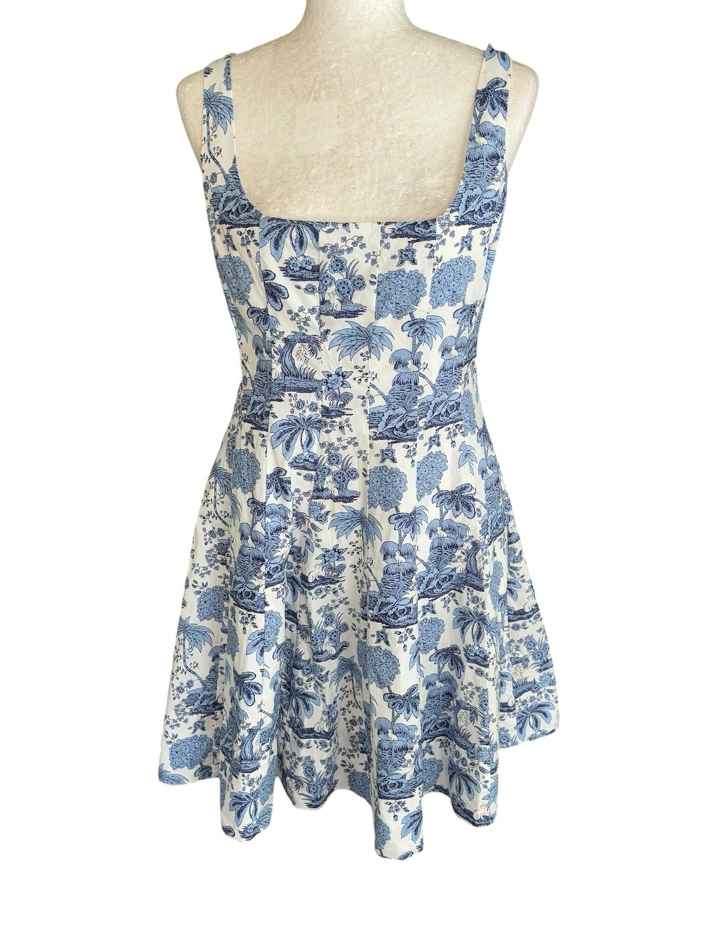 Cynthia Rowley Blue & White Cat Floral Toile Print Fit & Flare Mini Dress - 8